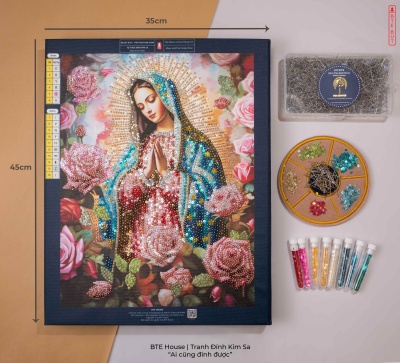 BTE Bộ Tự Đính - Mẹ Maria Rose Vườn Hồng - Tranh Đính Kim Sa - MR002